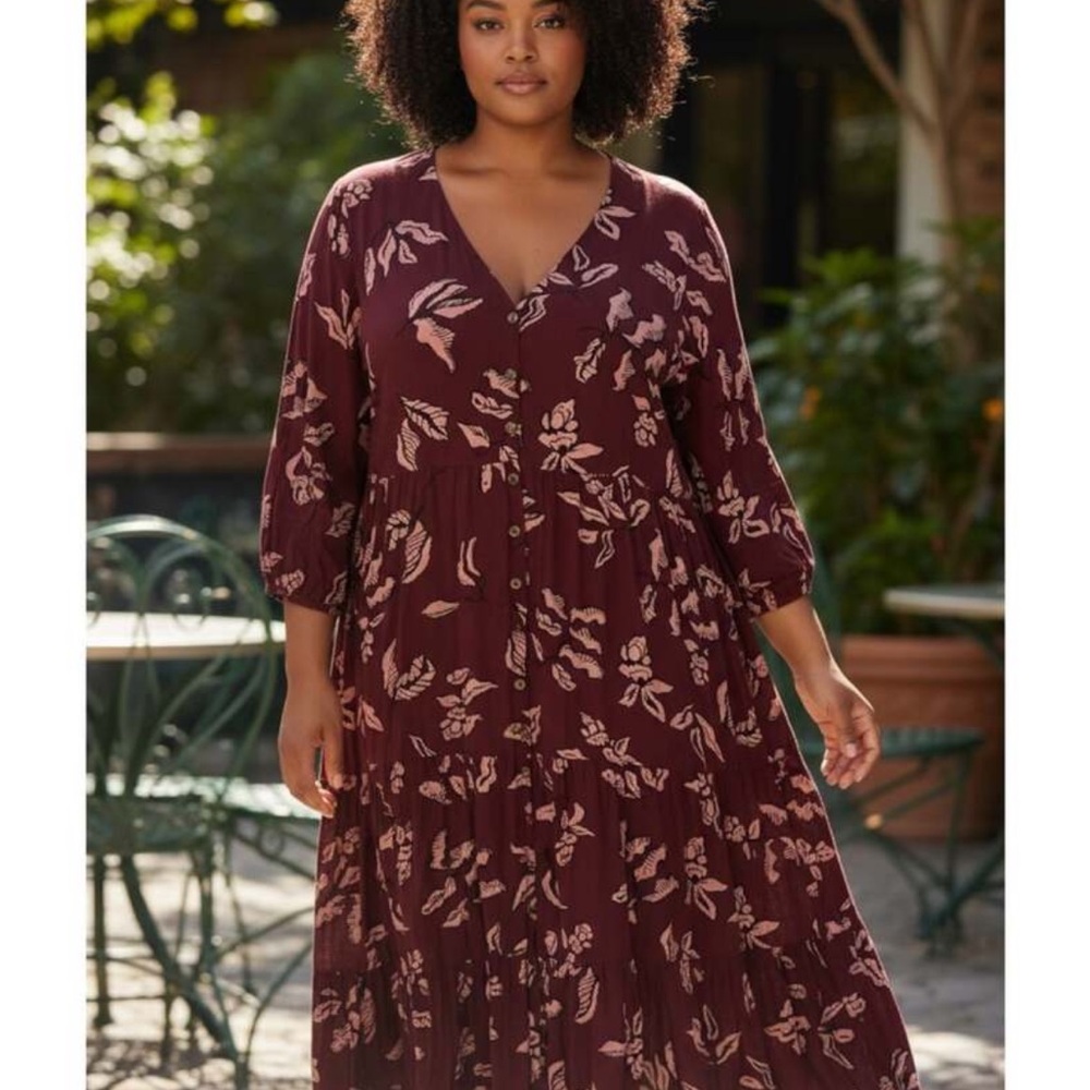 Sonoma Goods For Life 3/4 Sleeve Button Front Maxi Dress